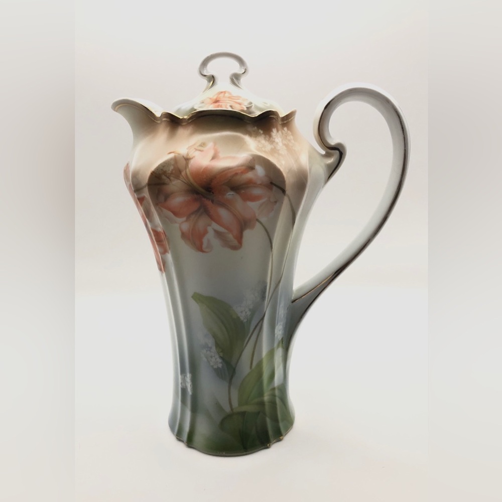 Antique Bavarian Porcelain Chocolate Pot RS Bavaria Gold Trim